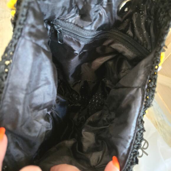 FLR PWR Upcycled Sunflower Hobo bag coin purse black sequin yellow orange - Picture 11 of 17